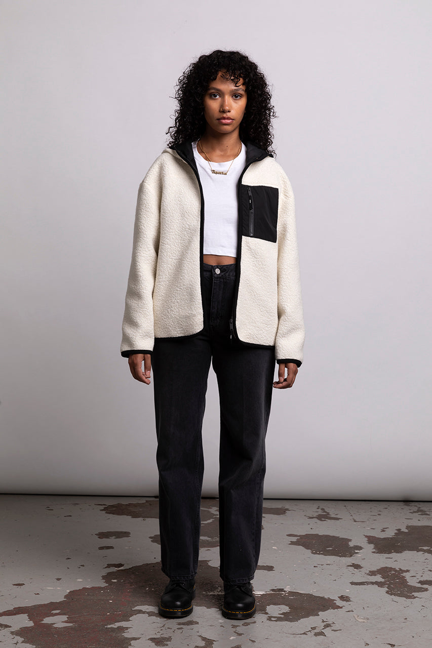 Veste moumoute ?� capuche en laine ?�cru - MOUT-MOUT